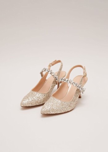 Phase Eight Glitter Embellished Pointed Slingback Heels Gold Canada | HMKRDC-051